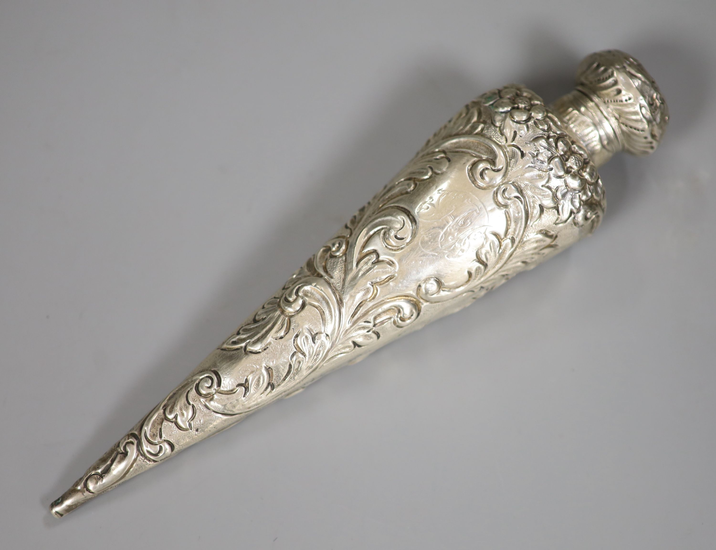 A late Victorian silver conical scent flask, Horton & Allday, Birmingham, 1895, 18.8cm.